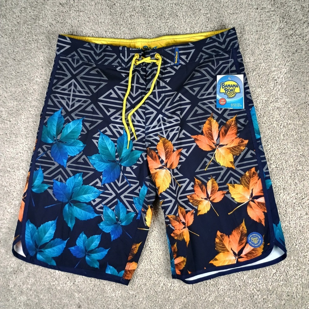 NWT Banana Boat Tecno Stretch Boardshorts Large Swim Trunks UPF 50 99% UVA